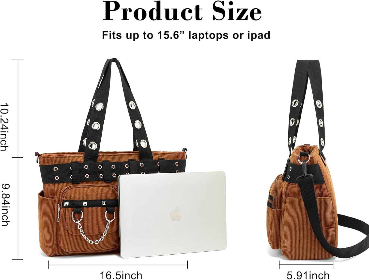 Corduroy Tote Bag Goth Bags for Women Large Gothic Goth Purse for College Work Office Travel