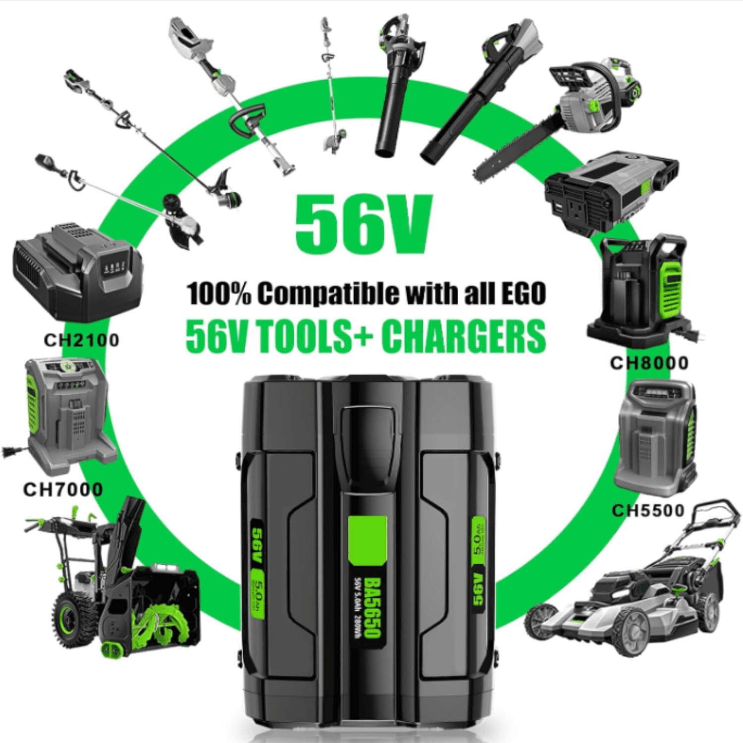 5.0Ah Replacement for EGO BA5600T 56V Battery Compatible with EGO 56 Volt Lithium-Ion Battery Power Tools