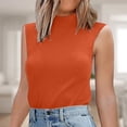 thumbnail image 2 of ManxiVoo Women Autumn Round Neck Check Pocket Short Sleeved Knitted Sweater Cropped Pullover Slim Sleeveless Turtleneck for Base Layer Comfort L Size Orange, 2 of 9