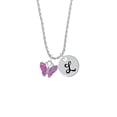 thumbnail image 2 of Delight Jewelry Silvertone Hot Pink & Purple Butterfly Silvertone Script Initial Disc - L - Charm Necklace, 20"+3", 2 of 4