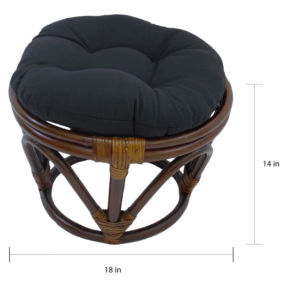 Rattan Footstool with Twill Cushion -Black