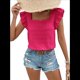 thumbnail image 3 of Top de Mujer con Cuello Cuadrado y Volantes, Corta, Color Rojo Rosa, Talla XL, 3 of 9
