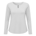 thumbnail image 5 of IUYRTFE Women's Crew Neck Long Sleeve Top with Notched Detail Slim Fit Solid Color Casual Tee, 5 of 8