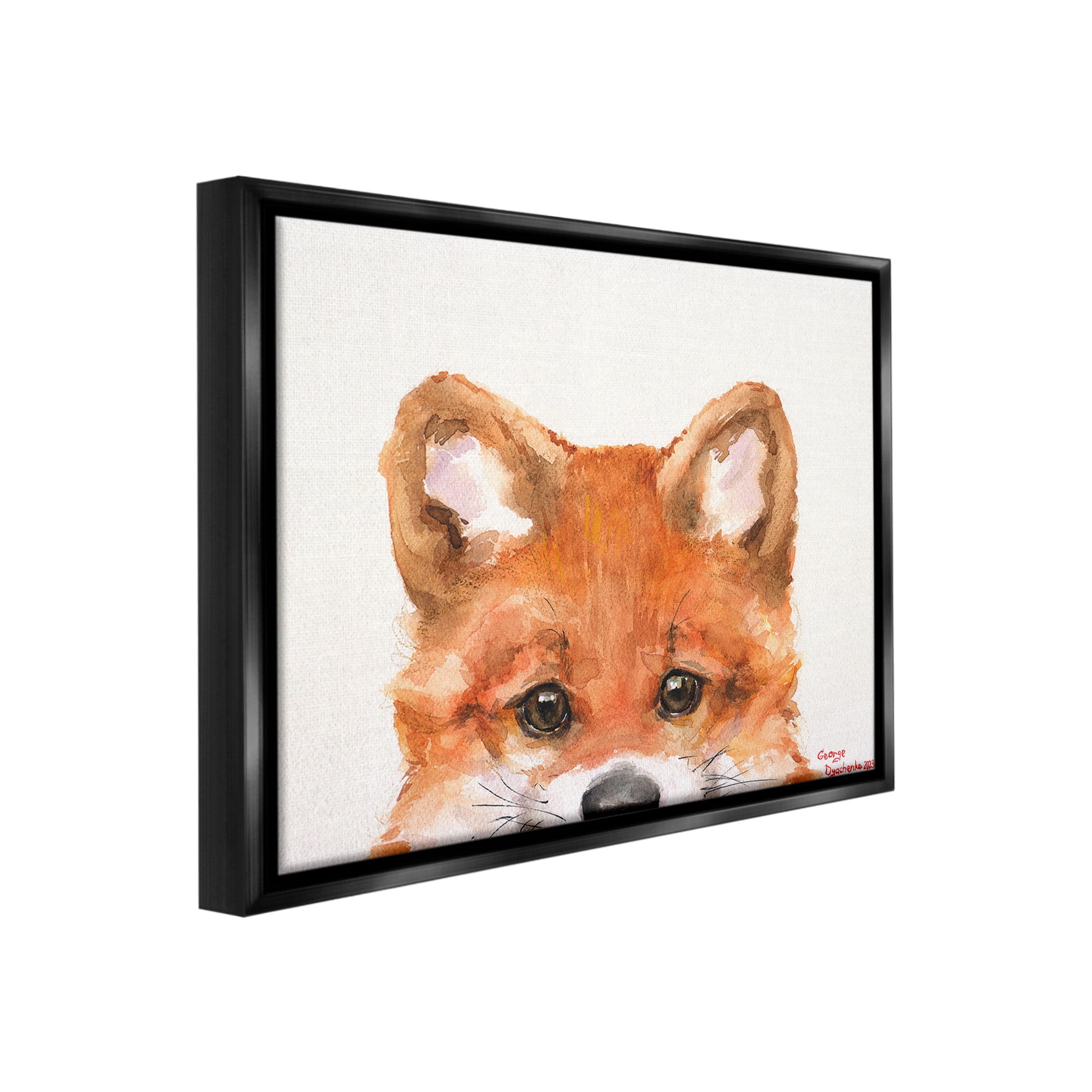 Stupell Industries Fox Cub Peeking Animals & Insects Painting Black Floater Framed Canvas Art Print Wall Art, 31 x 25