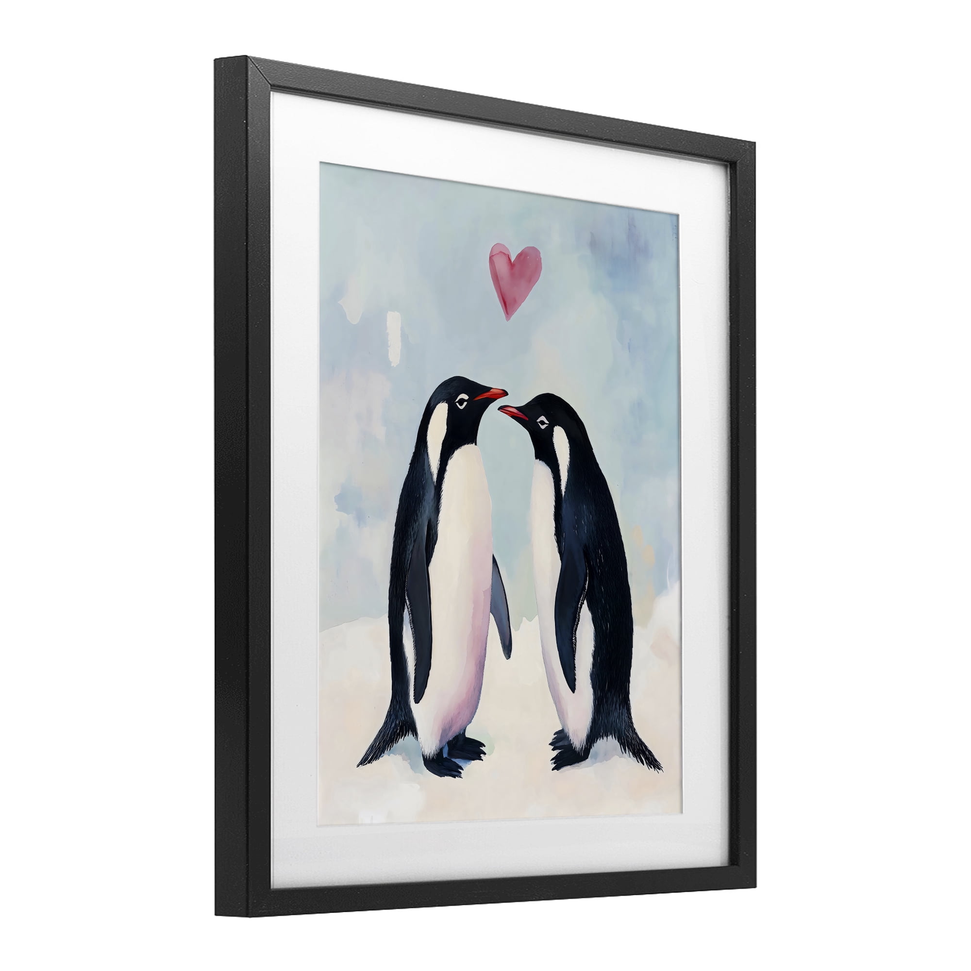 Stupell Industries Penguin Love with Heart Black Framed Print Under Glass, design by The Prints Vibe