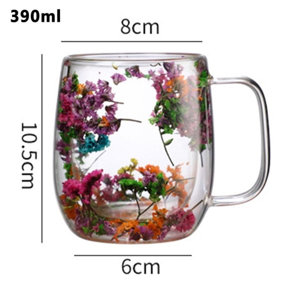 Double-Wall Glass Tea Cup with Lid 250ml 390ml Heat Insulating for Floral Blooming Tea Viewing