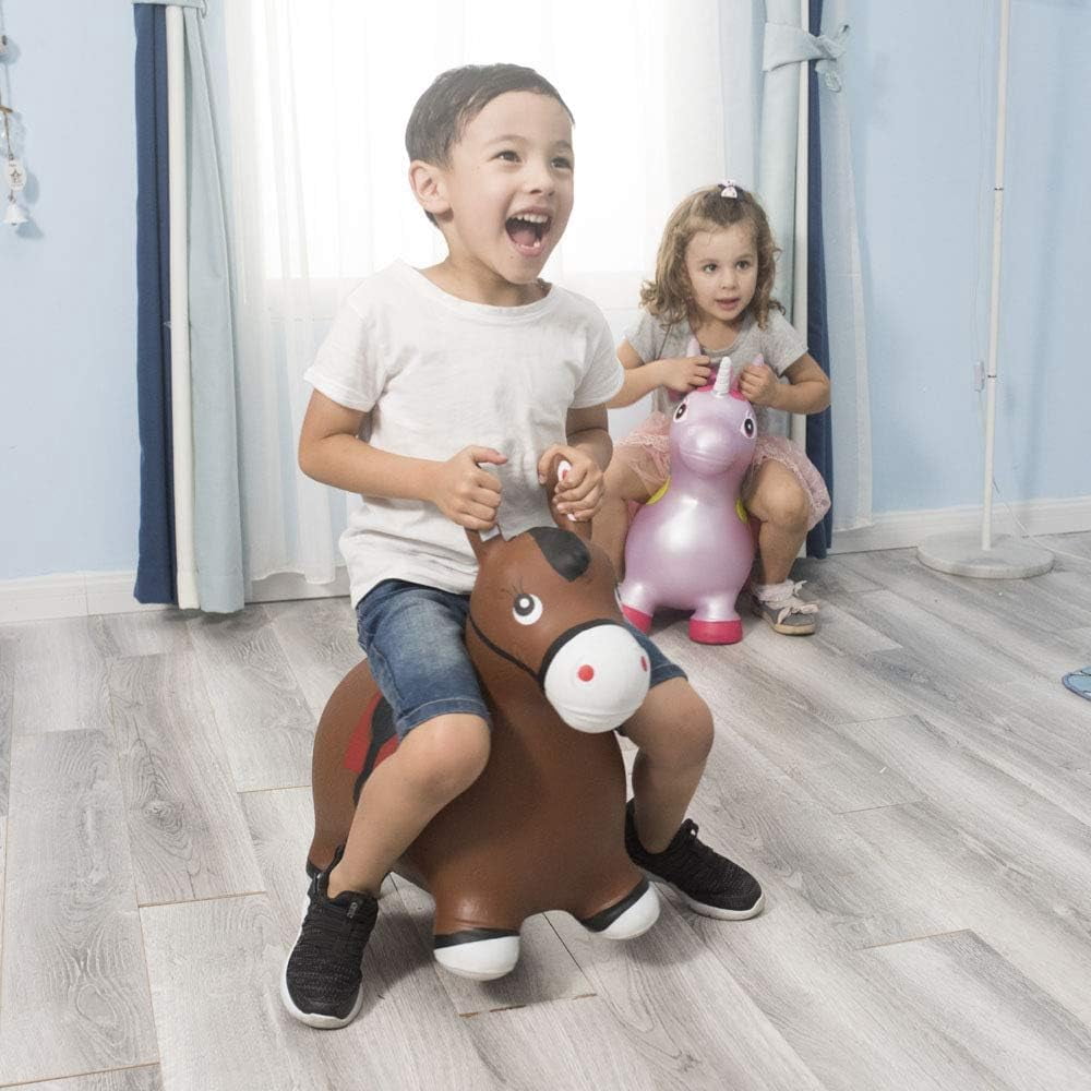 TAETOE Bouncy Horse Hopper Toys, Toddlers Bouncing Farm Animals, Inflatable Jumping Hopping Horse, Ride on Rubber Bouncer for Kids, Outdoor Indoor Cool Birthday Gifts for 2 3 4 Year Old Girl Boy