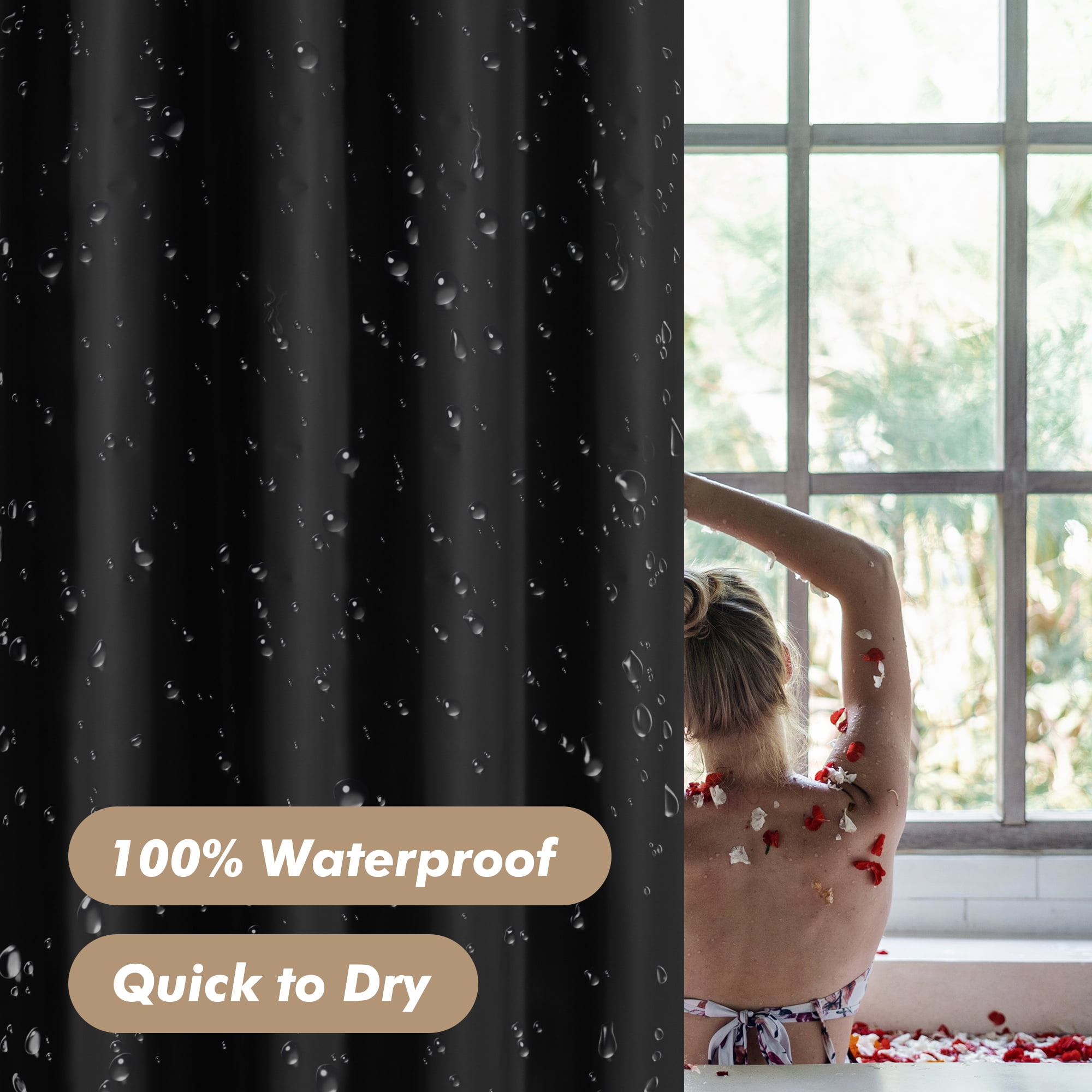 Barossa Design PEVA 8G Black Shower Curtain Liner with 6 Magnets, Heavy Duty & Waterproof72" x 72"  (图4)
