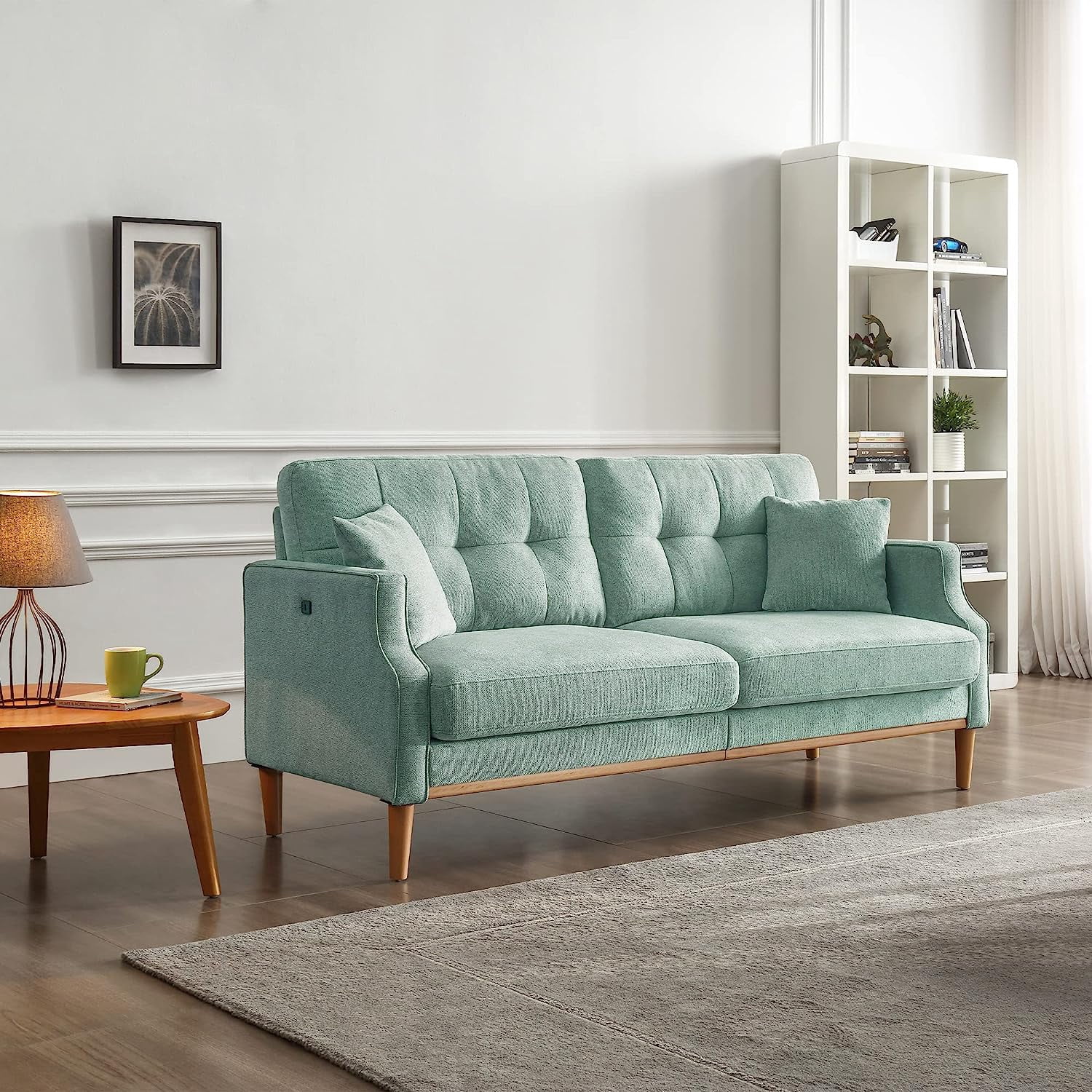 DEALTOPS Mid-Century Modern 3 Seat Sofa Couch, The Ultimate Comfort Experience Loveseat with Thick Cushions,Waterproof Fabric,and USB Port - Green