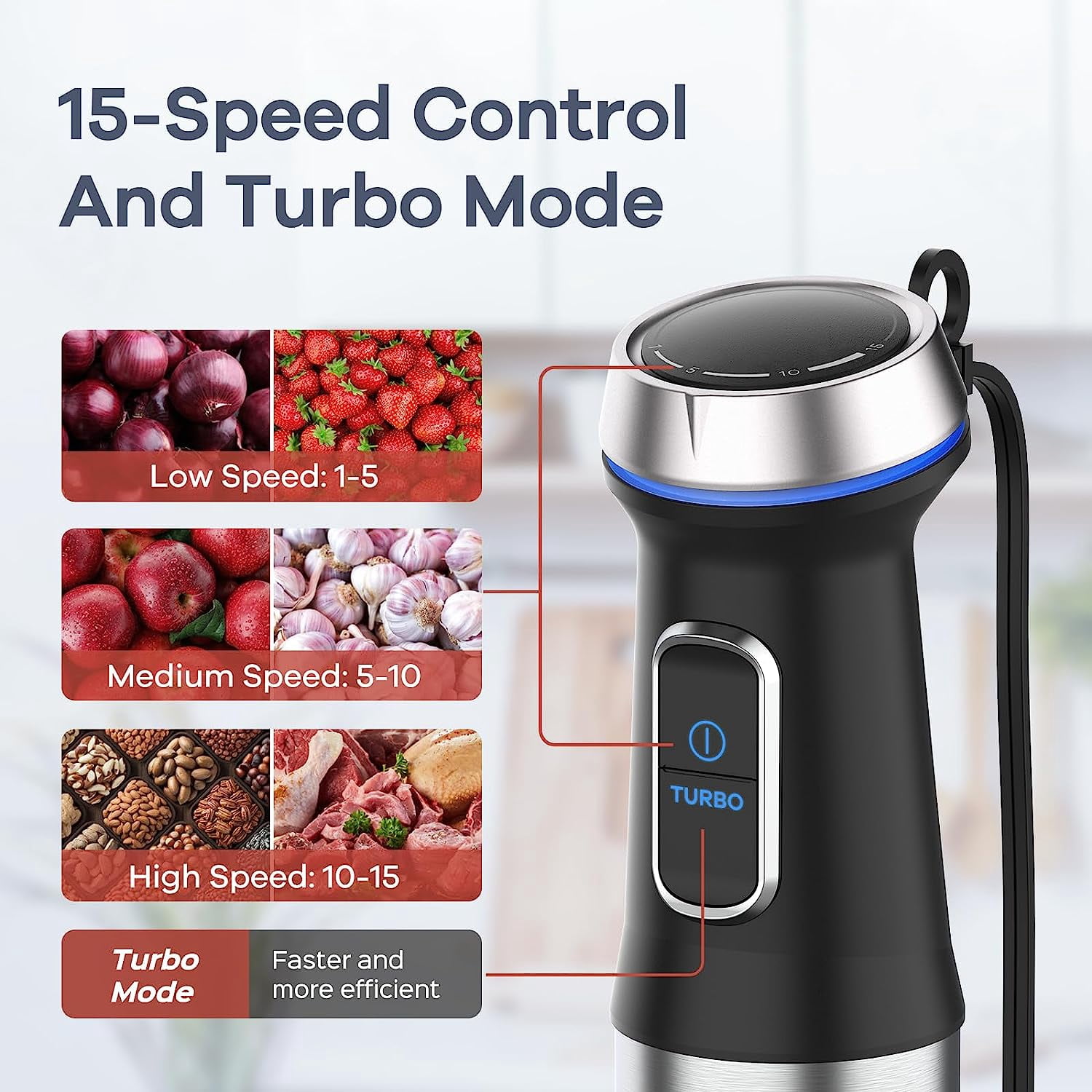 Immersion Blender 5 in 1 Hand Blender  1000W Heavy Duty Motor Stainless Steel Blade With Beaker Chopper Whisk
