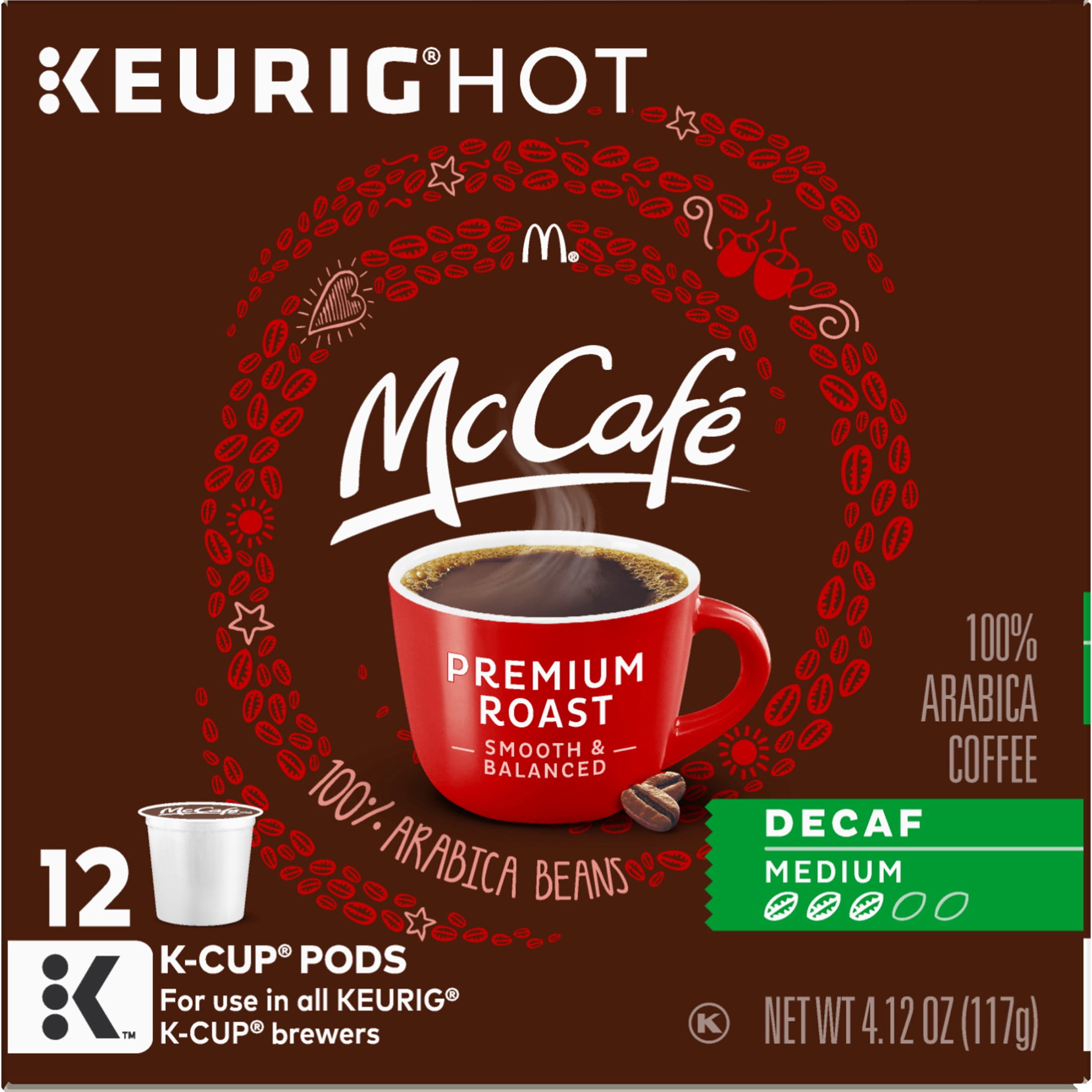 McCafe Premium Roast Decaf Coffee K-Cup Pods, Decaffeinated, 12 ct - 4.12 oz Box