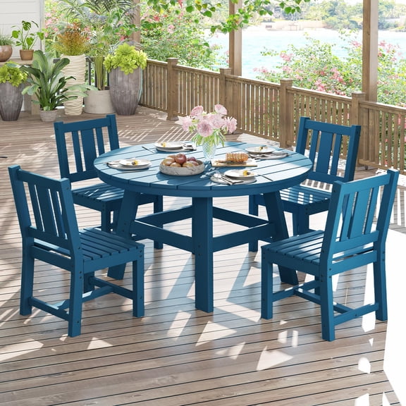 Jocisland Outdoor Dining Set, 5-Piece All-Weather HDPE Table & Chairs, Blue