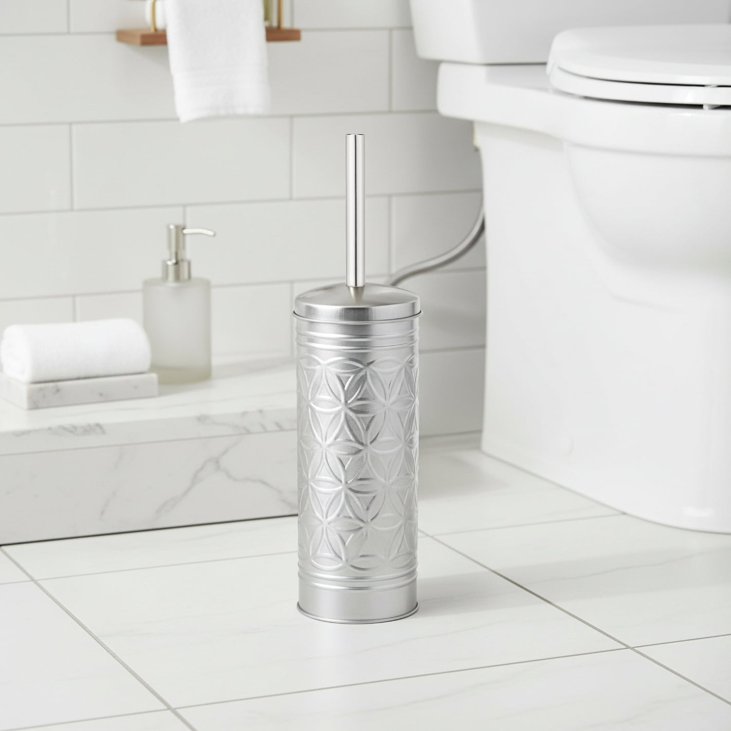 Autumn Alley Nickel Toilet Brush and Holder Set, Standing Toilet Brush Nickel for Modern Bathroom Decor, Toilet Bowl Cleaner Brush Bathroom Accessories
