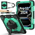 thumbnail image 2 of ELEHOLD Rugged Hybrid Case For iPad Pro 11 2024, with Built-in Kickstand 360° Rotating Handstrap Pencil Holder Crossbody Shoulder Strap Shockproof Heavy Duty Case, Black+Mint, 2 of 9