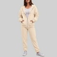 thumbnail image 2 of felwors Women's Zip-Up Hoodie Tracksuit Set Fleece Sweatshirt & Jogger Pants for Casual, Active, and Loungewear Khaki, M, 2 of 4