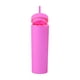 thumbnail image 1 of Toystoory Botella de agua de 16OZ, vaso de paja esmerilado de plástico de 2 capas, bebida portátil, taza de té de la leche, soporte para café y jugo Mostrada rosa fluorescente roja NO12 Toystoory HA007950-14B, 1 of 6