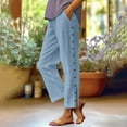 thumbnail image 5 of AKEGAMN Fashion Solid Color Cotton Linen Elastic Seven Pants Beach Casual Pants, Blue S, Size S-XXL, 5 of 6