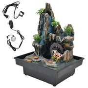 Resin Desktop Fountain Indoor Waterfall Fountain Desktop Rockery Ornament with Atomizer for Home OfficeUS Plug 110V