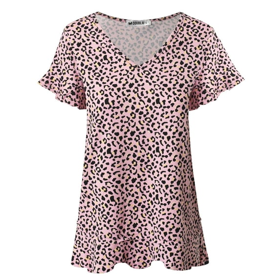 Doublju Women's Short Sleeves Flare Tunic Tops for Leggings Flowy Shirt with Plus Size