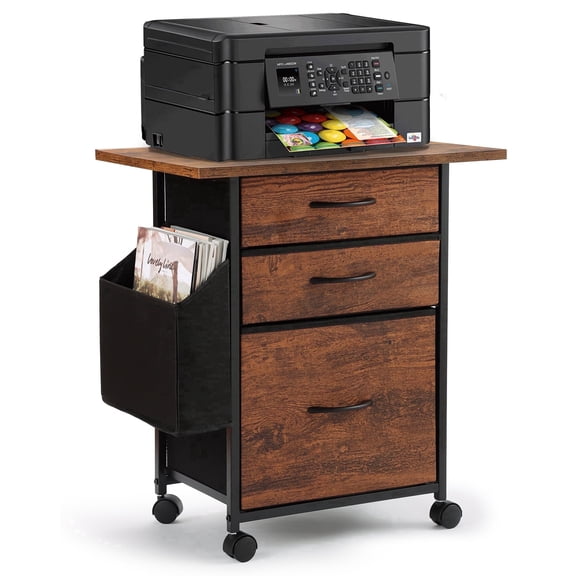 KATHY&BOB Printer Stand with 3 Fabric Drawers, Mobile File Cabinet, Desk Table Cabinet Fits A4 Letter Size, Home Office Furniture, Brown