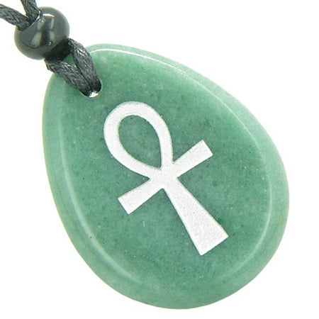 Green Rutilated Quartz Necklace - Ankh Egyptian Power of Life Good Luck Amulet Green Quartz Pendant Necklace