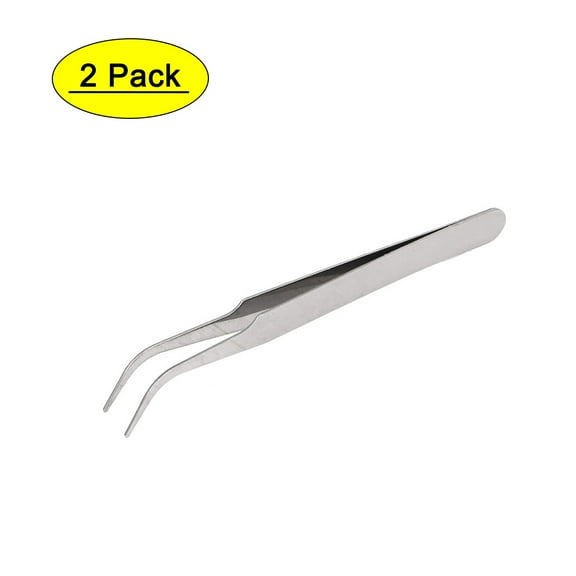 Unique Bargains 110mm Length Bent Curved Pointed Tip Tweezers Pliers Tool 2 Pcs