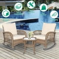 thumbnail image 2 of VIVIJASON 3-Piece Outdoor Conversation Bistro Set, Patio Wicker Rocking Chairs Rattan Furniture Sets w/ 2 Rattan Chairs, Cushions, Glass Top Side Table for Garden Porch Backyard, 2 of 7