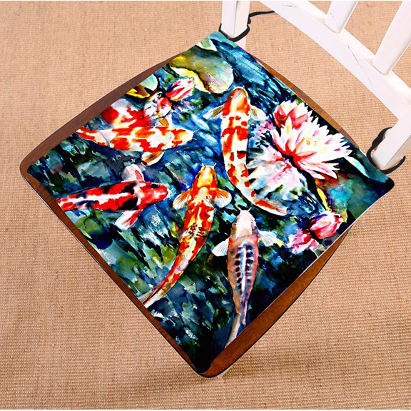 GCKG Koi Fish Chair Pad Seat Cushion Chair Cushion Floor Cushion with Breathable Memory Inner Cushion and Ties Two Sides Printing 20x20 inches