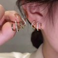 thumbnail image 3 of 1 Pair Shiny Crystal Claw Earring Cuff for Women Silver Needle Ear Piercing Stud----Gold--Product code 63354 Gold, 3 of 5
