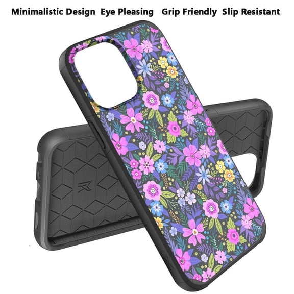 For Apple iPhone 13 Pro (6.1") Graphic Design Pattern Hard TPU Protection Hybrid Shockproof Armor Rugged Bumper Cover ,Xpm Phone Case [Mystical Floral Boom]