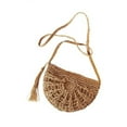 thumbnail image 2 of Straw Crossbody Bag for Women，Handmade Woven Rope Tassel Straw Bag，Semicircle Woven Bag Cell Phone Coin Bag,Khaki, 2 of 8