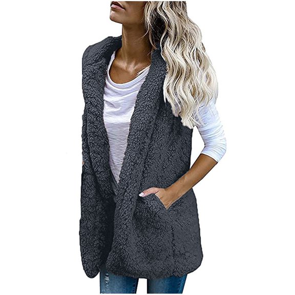 Black and Friday Clothing Sales Idoravan Womens Fleece Sleeveless Jacket,Womens Casual Tops Solid Vests Outerwear,Warm Fleece Comfy Warm Hoodie Jacket Coat with Pockets Black S