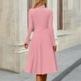 thumbnail image 5 of Women's Casual Fashion High Neck Long Sleeve Solid Color Midi Dress, Fall and Winter Comfortable Dress for Casual Outings, Soft and Breathable Fabric,Pink,L, 5 of 7