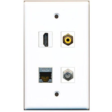 RiteAV - 1 Port HDMI 1 Port RCA Yellow 1 Port Coax Cable TV- F-Type 1 Port Shielded Cat6 Ethernet Wall Plate