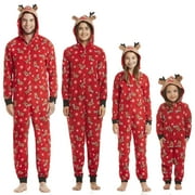Fanvereka Christmas Family Matching Jumpsuit Pajamas One-Piece Mom Dad Kids Deer Hoodie Romper