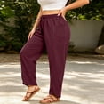 thumbnail image 4 of Vynhevius Womens High Rise Pants Plus Size Wide Leg Smocked Elastic Waistband Casual Relaxed Trousers Solid Color Vacation Bottoms, 4 of 7