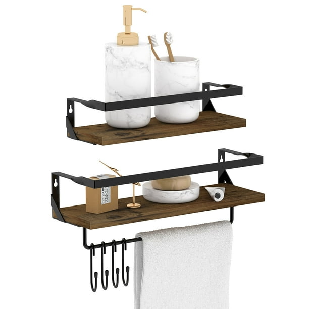 Wall Shelves with Rail and Towel Bar, Rustic Floating Shelves for