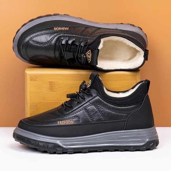 Men's Winter Snow Boots - Lightweight Warm Non-Slip Fleece Lining & Thickened Cushioned EVA Sole, Brown/Black/, Slip-Resistant Traction Tread - Casual & Formal cold weather boots for Everyday