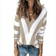 thumbnail image 4 of Lovskoo 2024 Sweaters for Women Winter Casual Striped Color Blocking V-Neck Long Sleeve Pullover Knitted Sweater Top Blouse Sweater Khaki, 4 of 7