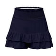 thumbnail image 5 of Women's Pleated Skirt High Waisted Tennis Skirts Layered Ruffle Hem Mini Skirt Flared Flowy Casual Swing Beach Mini Short Skirt Sports Skater Running Skorts withShorts Pockets, 5 of 6