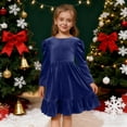 thumbnail image 7 of Nskgu Girls Long Sleeve Dress Velvet Crew Neck Bow Back Holiday Party Christmas Dresses, 7 of 7