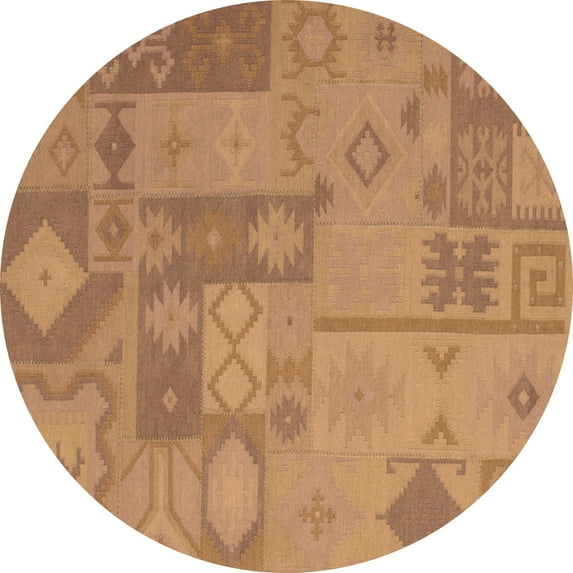 Ahgly Company Machine Washable Indoor Round Patchwork Brown Transitional Area Rugs, 7' Round