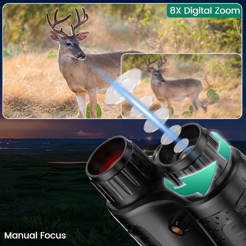 Ruaiok Night Vision Goggles with Compass, 4K Night Vision Binoculars 8X Digital Zoom & 4500mAh Battery, 64GB Card Included, 1300ft Range, Perfect for Outdoor, Camping, Hunting