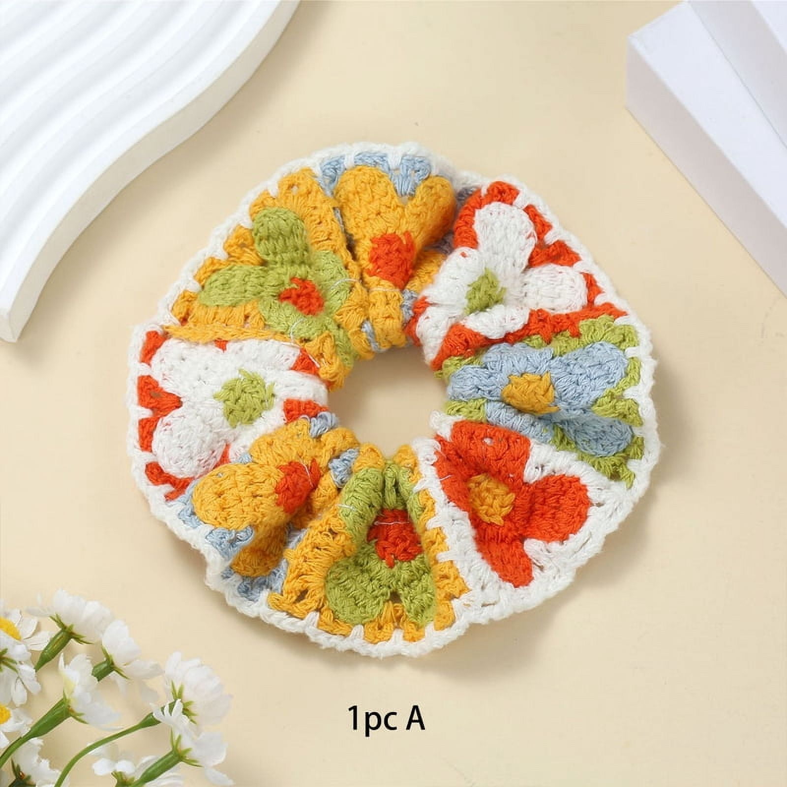 Korean-style handmade knitted big intestine hair tie, elegant pastoral bun hair accessory, sweet ponytail rubber band