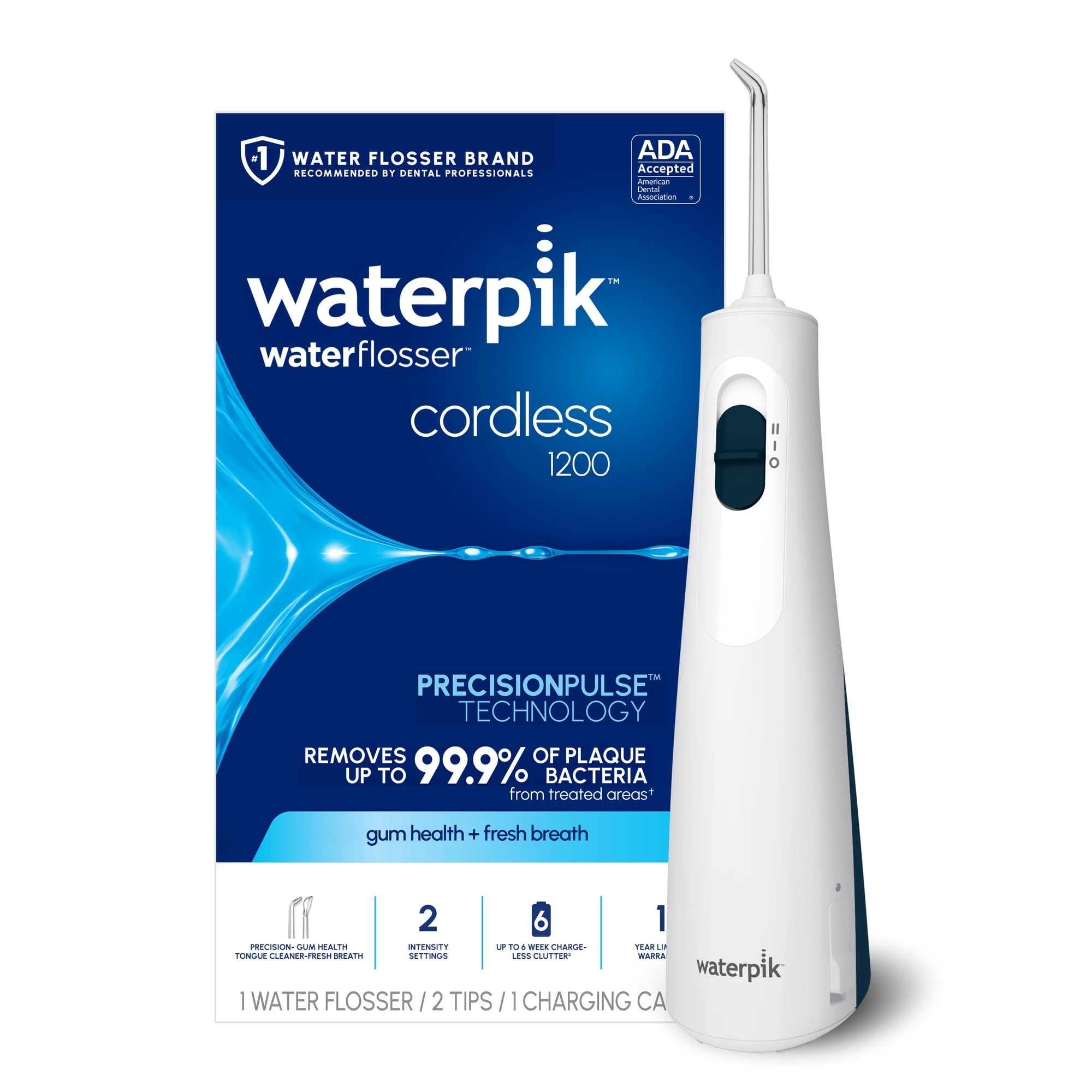 Waterpik Cordless 1200 Water Flosser with 2 Settings, 2 Tips, ADA Accepted