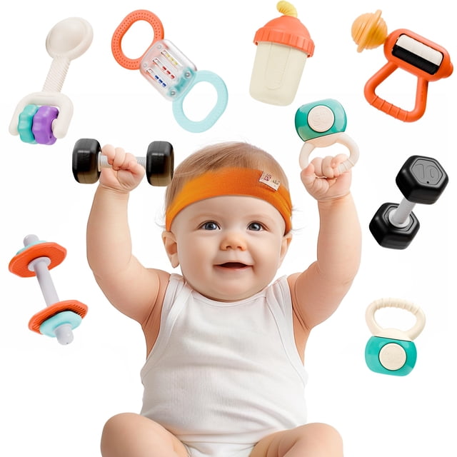 Asiento de coche para bebés con sonajero para gimnasio, iPlay iLearn, 7P, dentición, 3-6 m