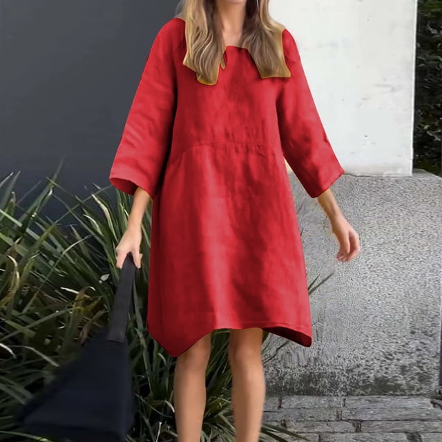 Gspmoly Robes Décontractées pour Femmes, Robes Décontractées pour Femmes à Manches Longues Unies à Col Rond Longues Robes Robes Formelles pour Femmes Articles en Liquidation