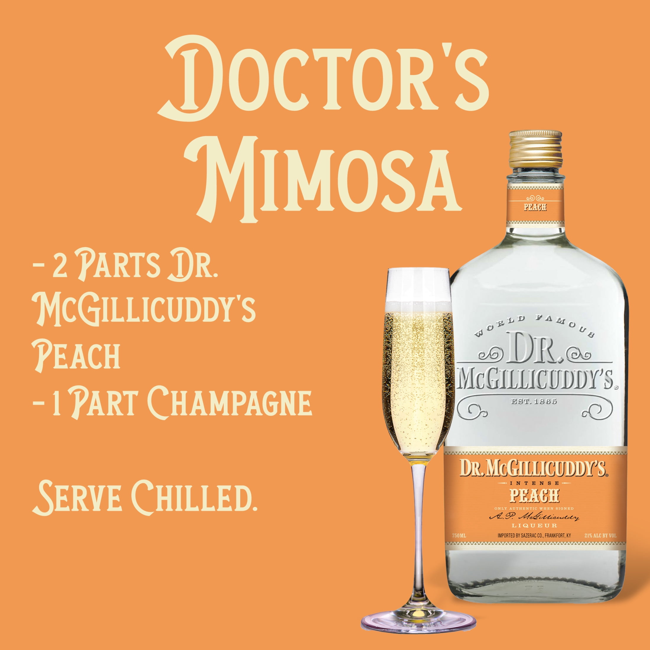 Dr. McGillicuddy’s Peach Liqueur, 750ml Liquor, 21% Alcohol