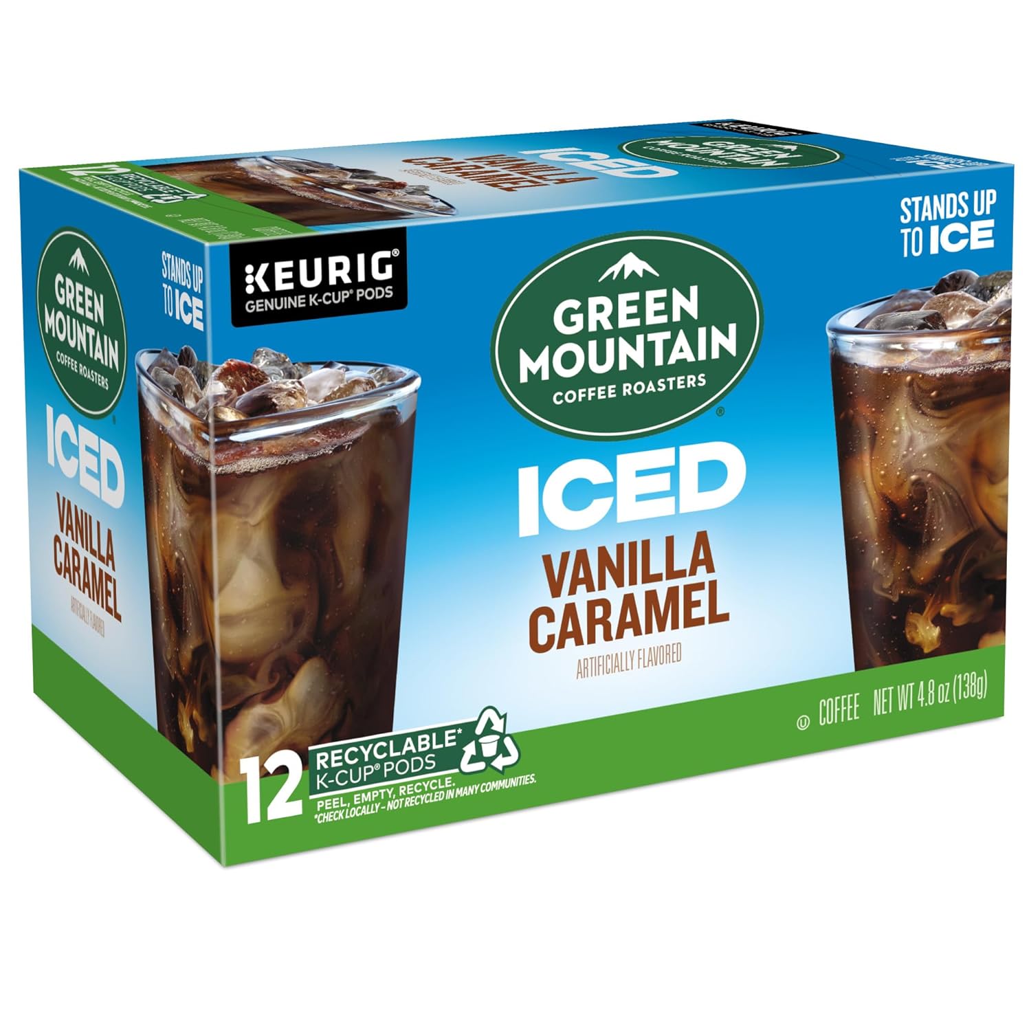 Green Mountain Brew Over Ice Vanilla Caramel, Single Serve Keurig K-Cup Pods, Flavored Iced Coffee, 6Pack (12 Count Per Pack)