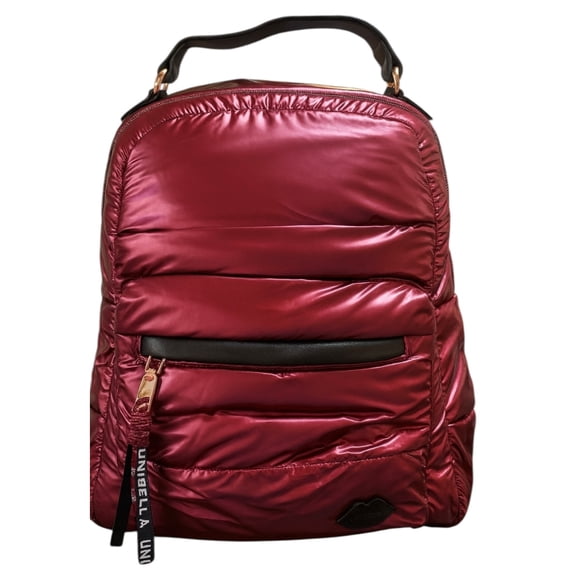 Mochila casual marca Luxo Brand modelo UNIBELLA de nylon sintética satinado acolchada color vino